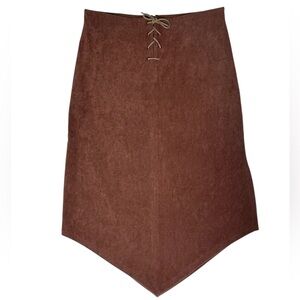Vintage Brown Suede Lace-Up Front Asymmetrical Skirt